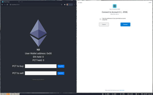 Chrome: Connect with Metamask to Account 1