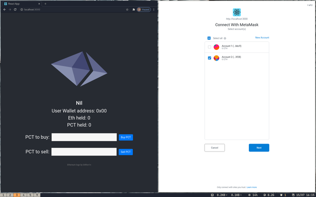 Chrome: Connect with Metamask to Account 1